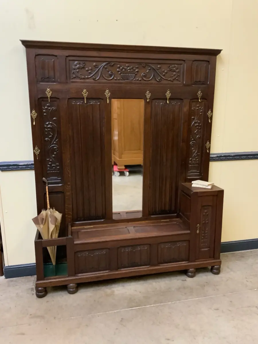 Antike imposante Jugendstil Garderobe mit Truhen Bank,   - Lieferung möglich! 1