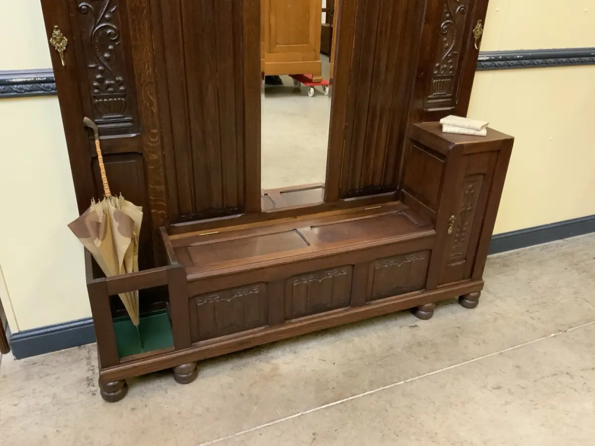 Antike imposante Jugendstil Garderobe mit Truhen Bank,   - Lieferung möglich! 10