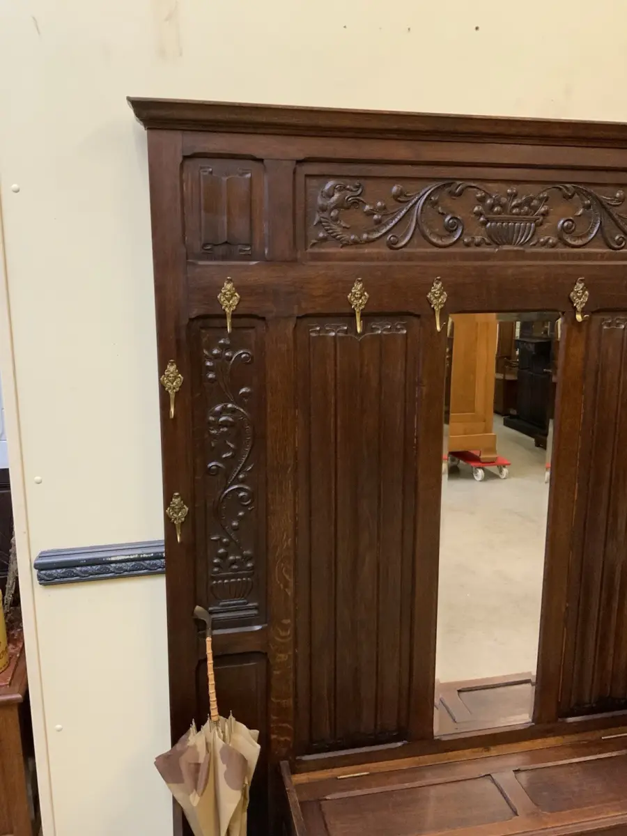 Antike imposante Jugendstil Garderobe mit Truhen Bank,   - Lieferung möglich! 11