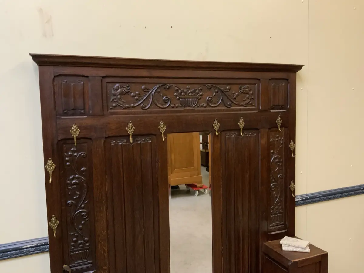 Antike imposante Jugendstil Garderobe mit Truhen Bank,   - Lieferung möglich! 12