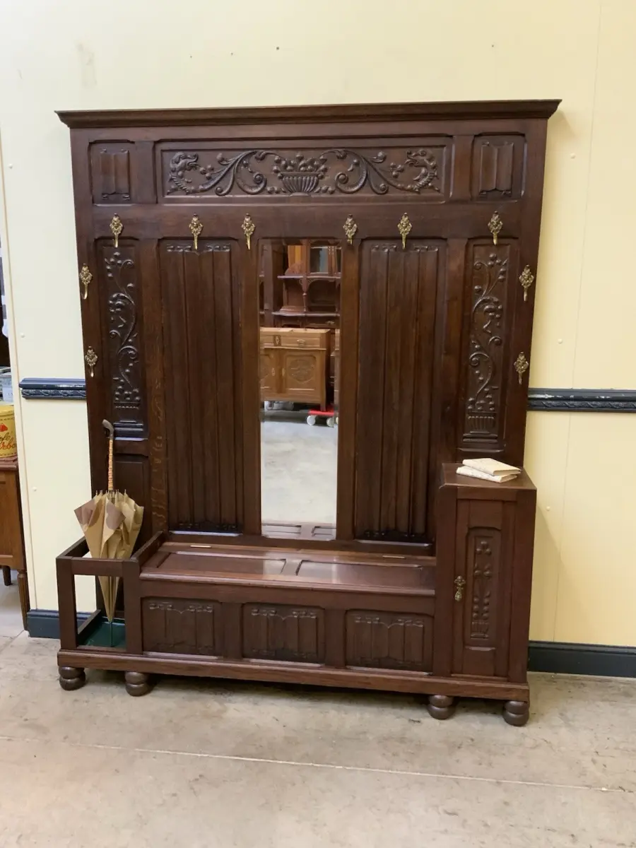 Antike imposante Jugendstil Garderobe mit Truhen Bank,   - Lieferung möglich! 15