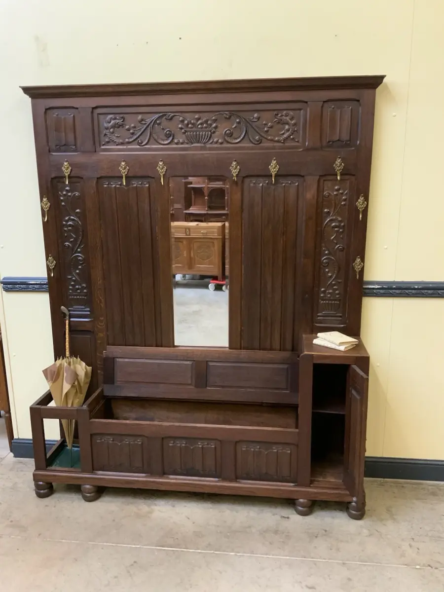 Antike imposante Jugendstil Garderobe mit Truhen Bank,   - Lieferung möglich! 17