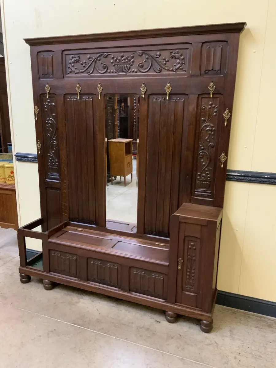 Antike imposante Jugendstil Garderobe mit Truhen Bank,   - Lieferung möglich! 19