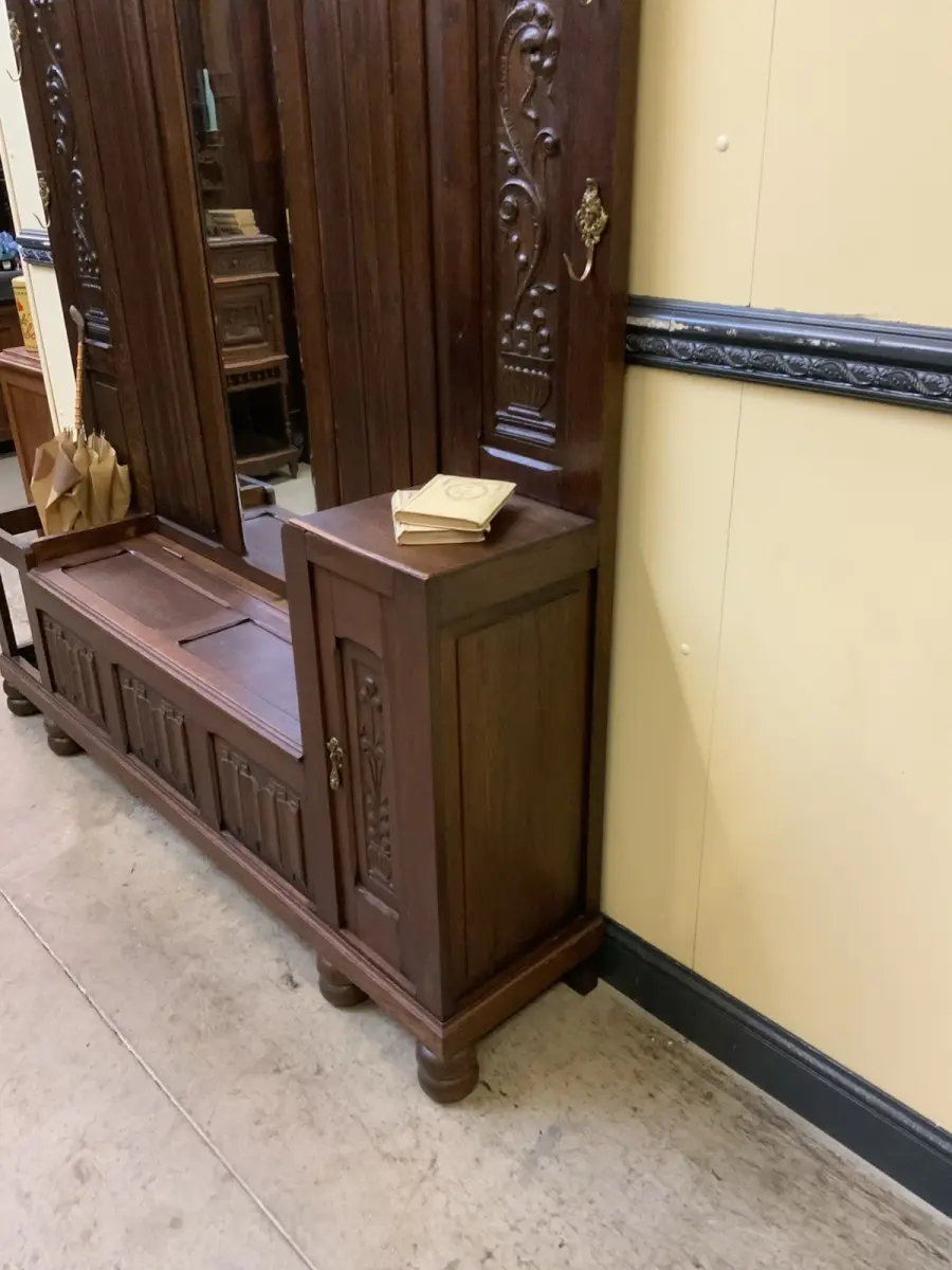 Antike imposante Jugendstil Garderobe mit Truhen Bank,   - Lieferung möglich! 4