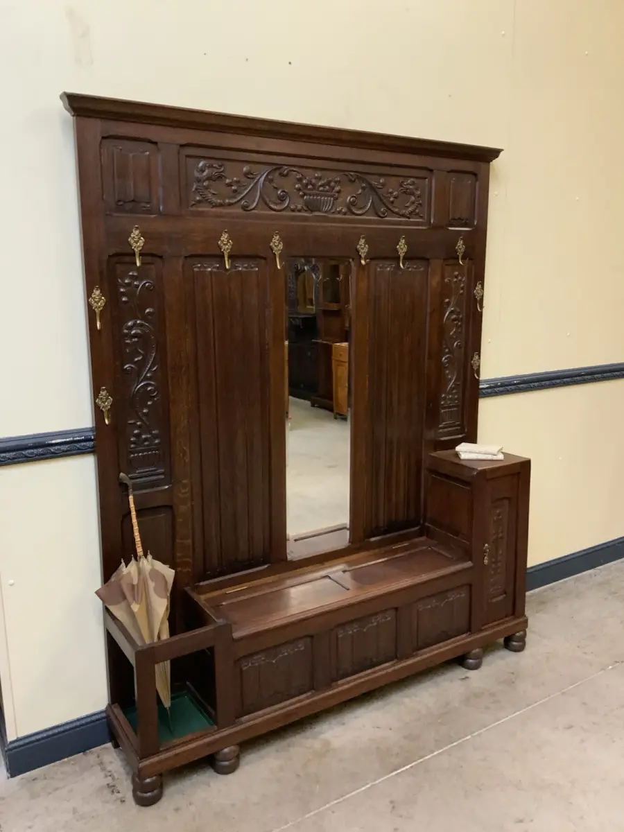 Antike imposante Jugendstil Garderobe mit Truhen Bank,   - Lieferung möglich! 5