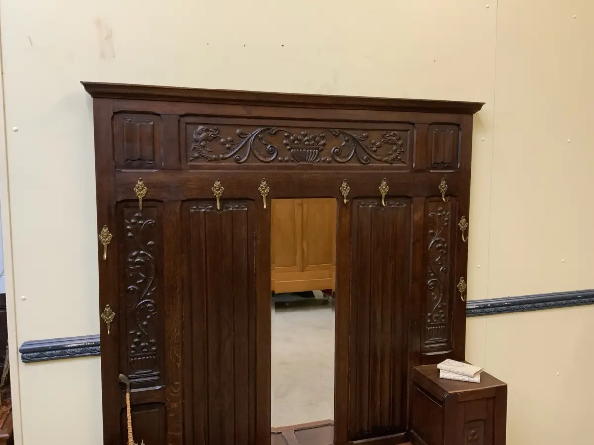 Antike imposante Jugendstil Garderobe mit Truhen Bank,   - Lieferung möglich! 6