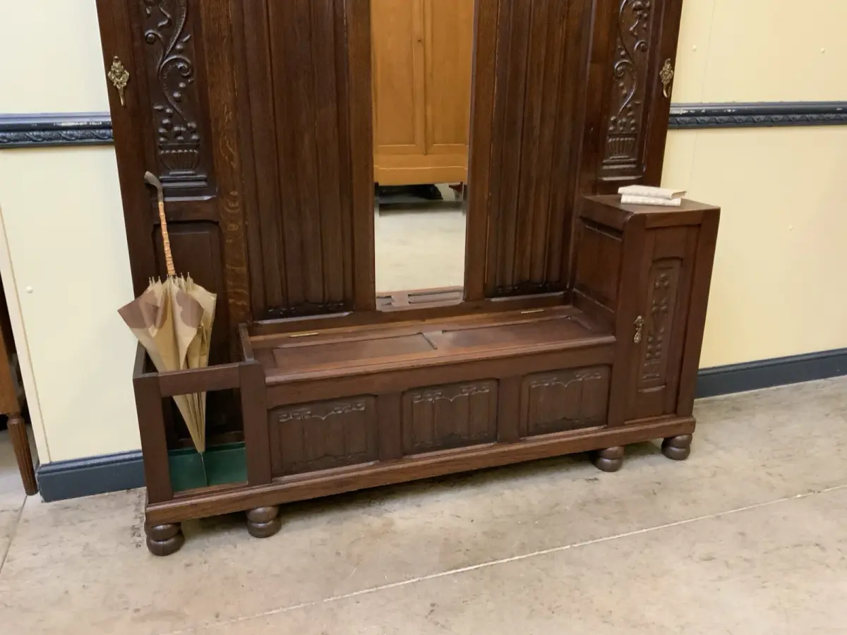 Antike imposante Jugendstil Garderobe mit Truhen Bank,   - Lieferung möglich! 7