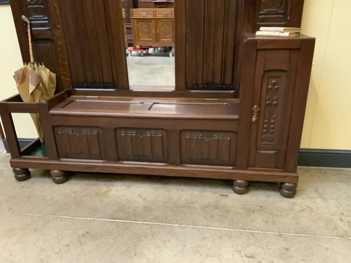 Antike imposante Jugendstil Garderobe mit Truhen Bank,   - Lieferung möglich! 8
