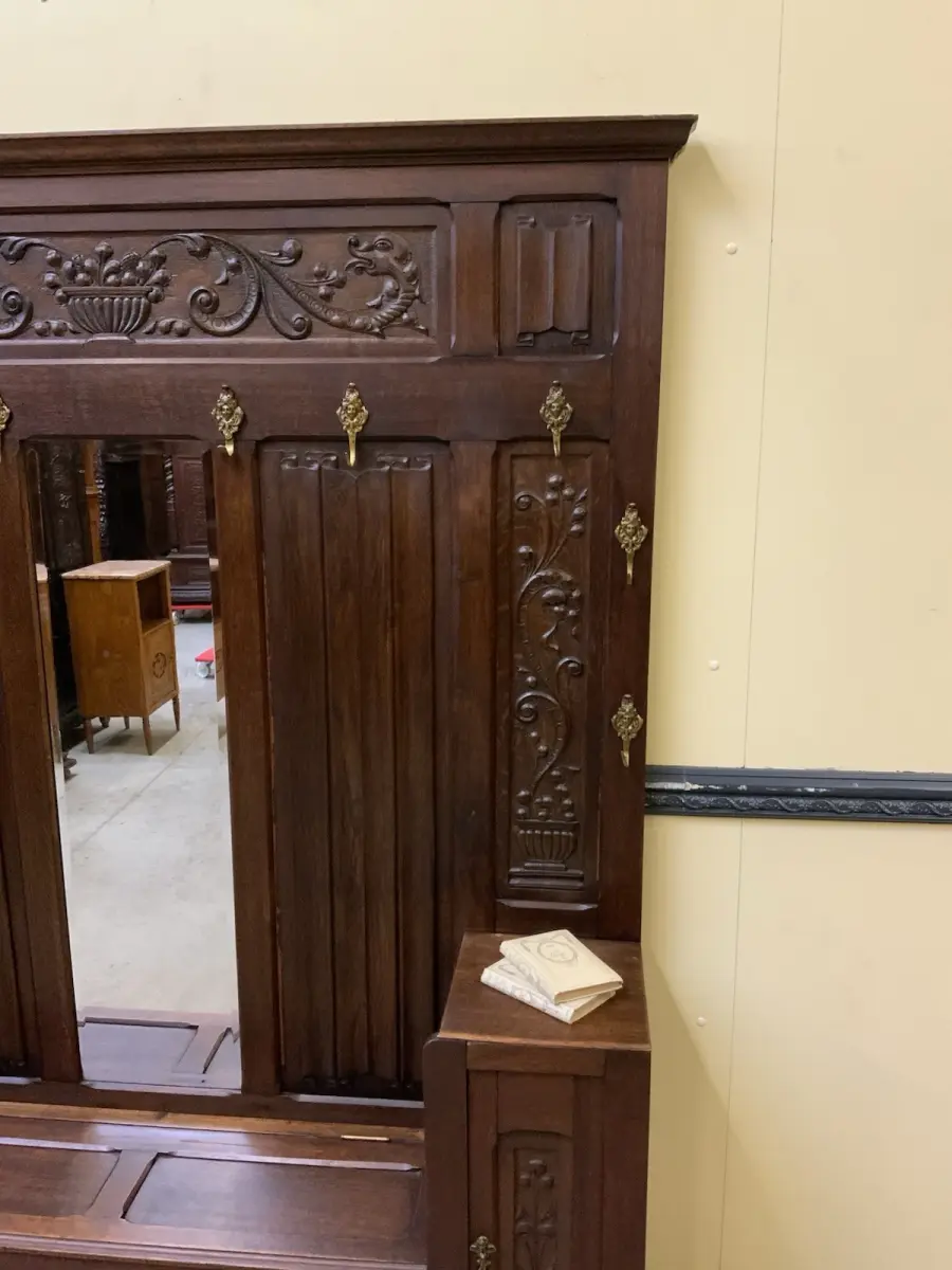 Antike imposante Jugendstil Garderobe mit Truhen Bank,   - Lieferung möglich! 9