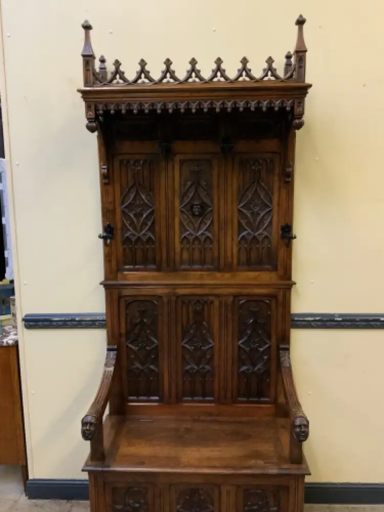 Antike Neogotische  Garderobe mit Truhenbank - Sensationell - Lieferung möglich! 11