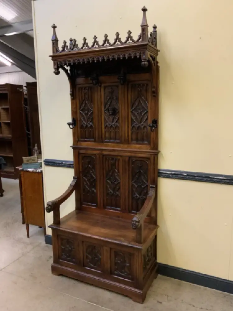 Antike Neogotische  Garderobe mit Truhenbank - Sensationell - Lieferung möglich! 20