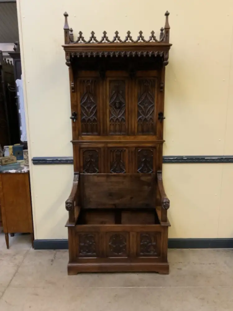 Antike Neogotische  Garderobe mit Truhenbank - Sensationell - Lieferung möglich! 22