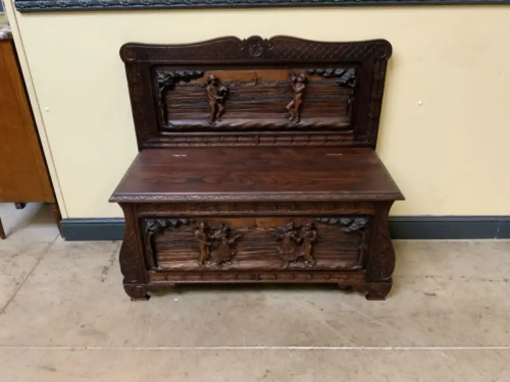 Antike  Bretonische Bank, Schuhschrank - Bretagne  - Lieferung möglich! 0