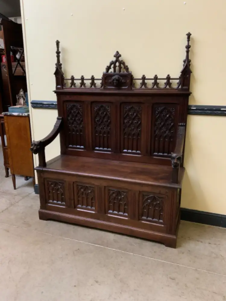 Antik - Imposante Neogotische Truhen Bank,  Sensationell - Lieferung möglich! 1