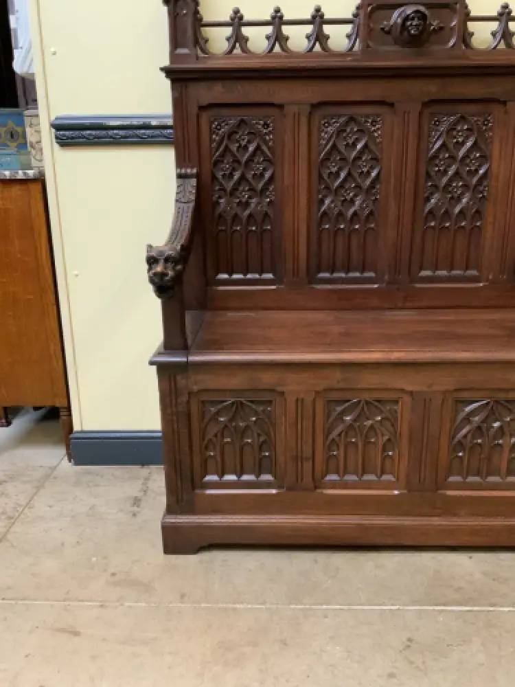 Antik - Imposante Neogotische Truhen Bank,  Sensationell - Lieferung möglich! 12