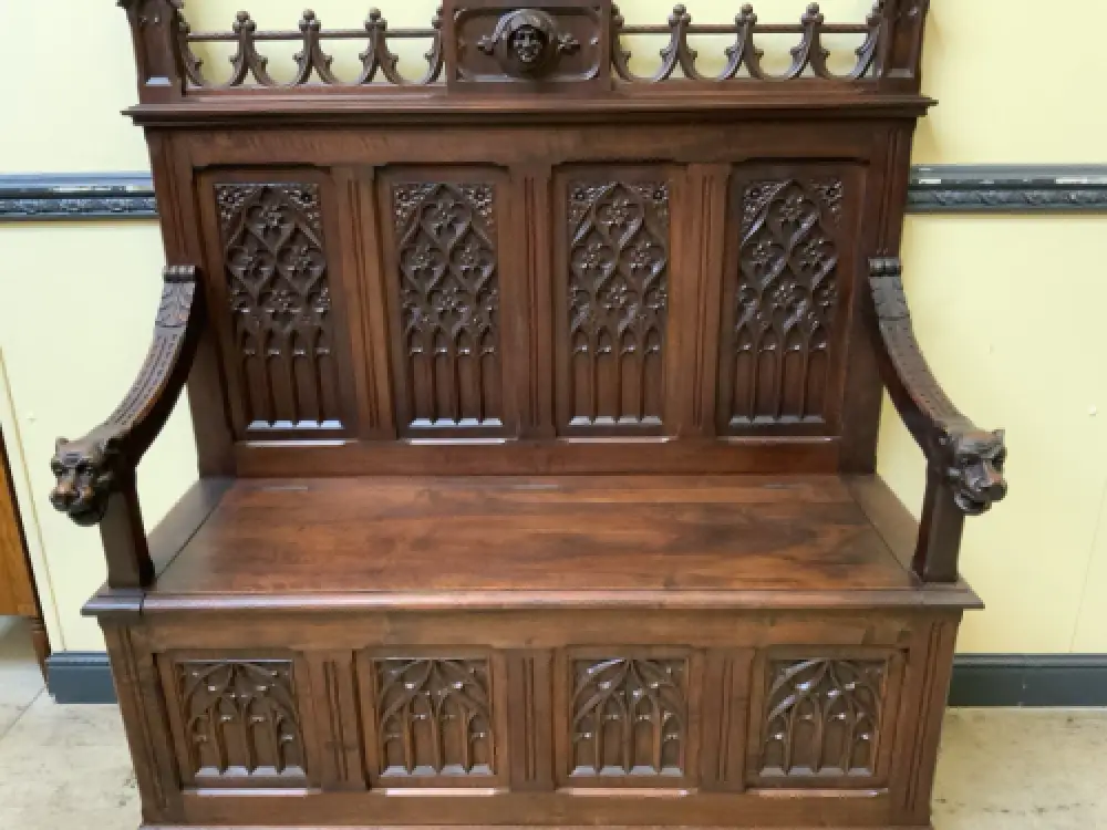 Antik - Imposante Neogotische Truhen Bank,  Sensationell - Lieferung möglich! 16