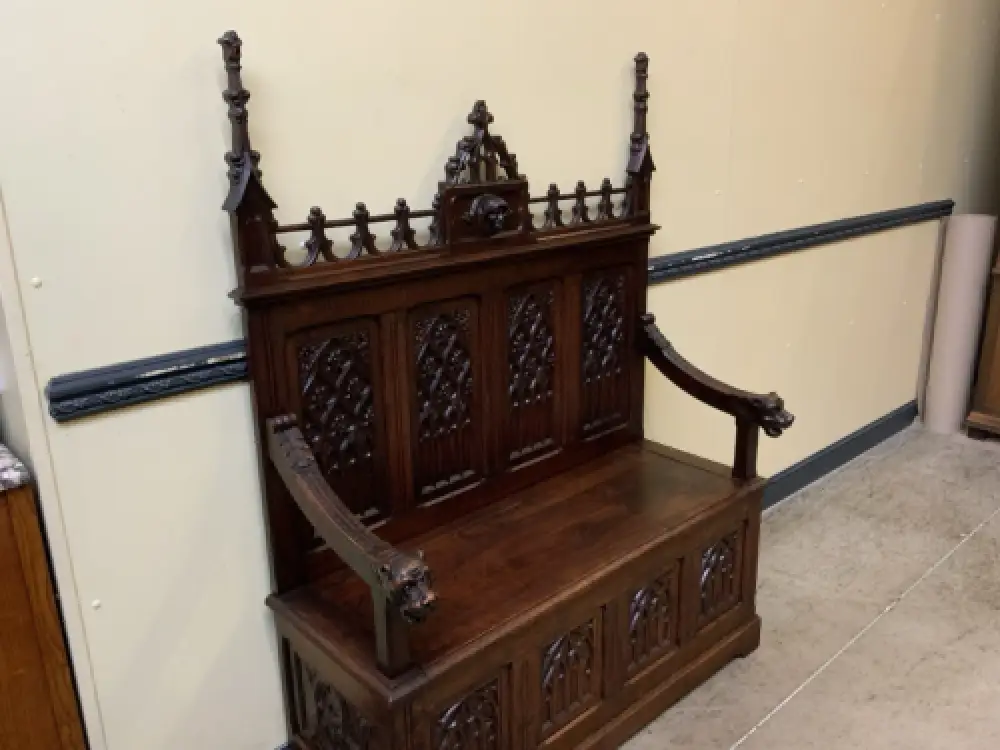 Antik - Imposante Neogotische Truhen Bank,  Sensationell - Lieferung möglich! 23