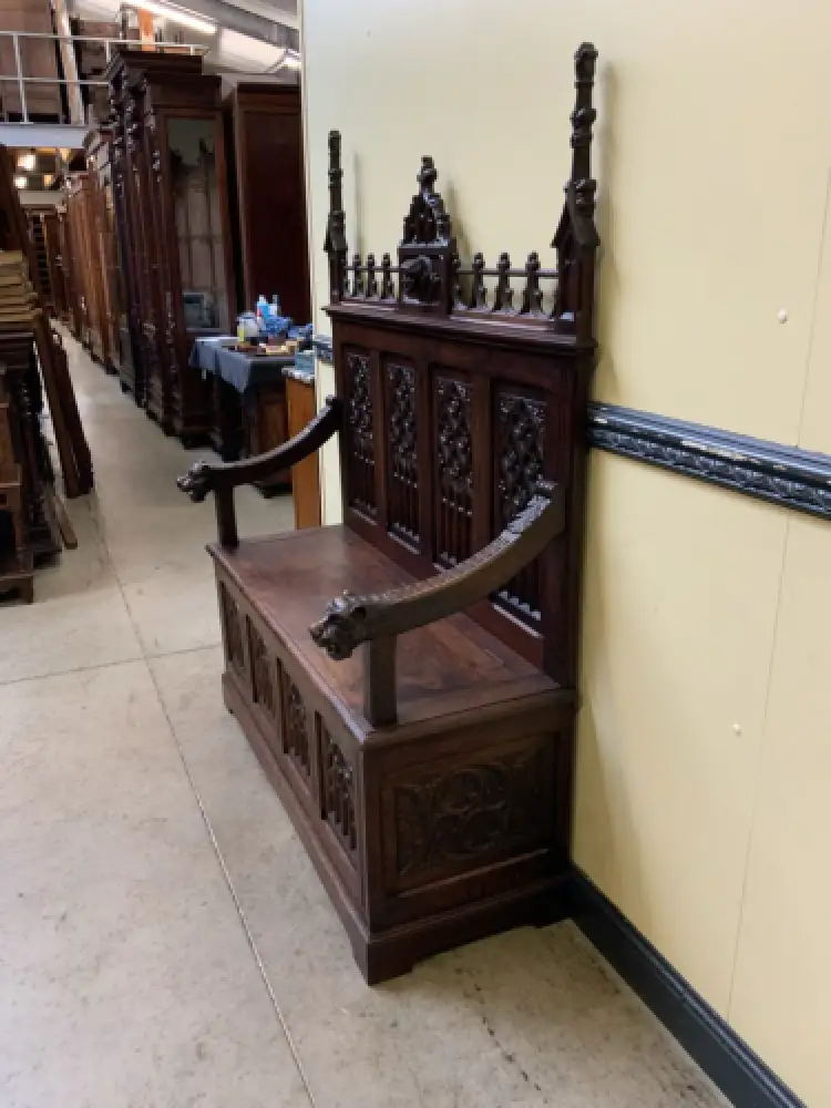 Antik - Imposante Neogotische Truhen Bank,  Sensationell - Lieferung möglich! 3