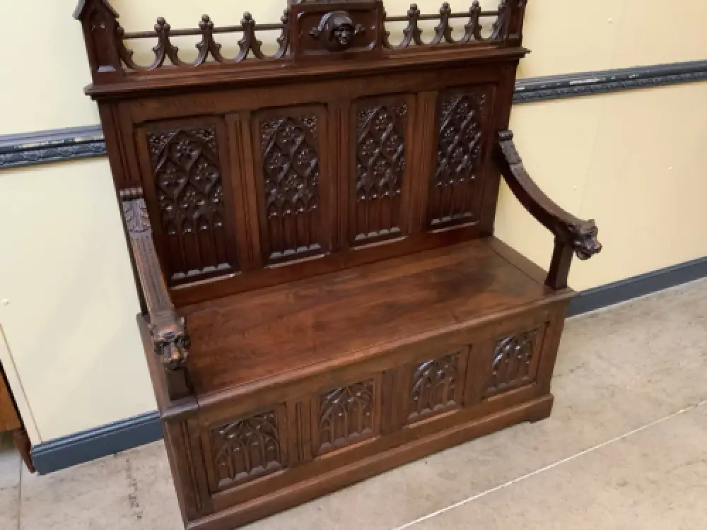 Antik - Imposante Neogotische Truhen Bank,  Sensationell - Lieferung möglich! 7