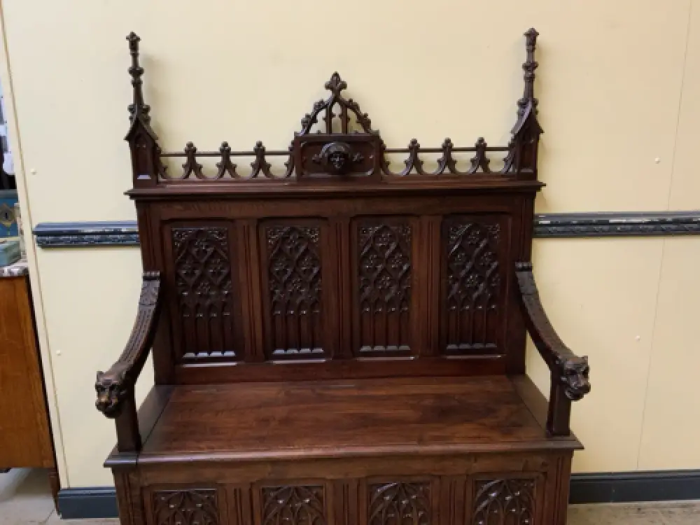 Antik - Imposante Neogotische Truhen Bank,  Sensationell - Lieferung möglich! 8