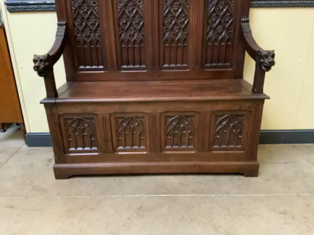 Antik - Imposante Neogotische Truhen Bank,  Sensationell - Lieferung möglich! 9