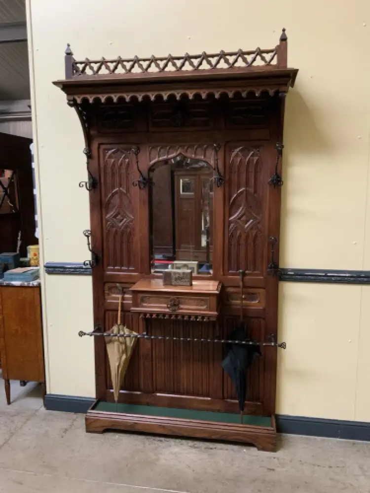 Antik - Gaderobe mit Schub, Kleiderständer - Neogotik - Lieferung möglich! 0