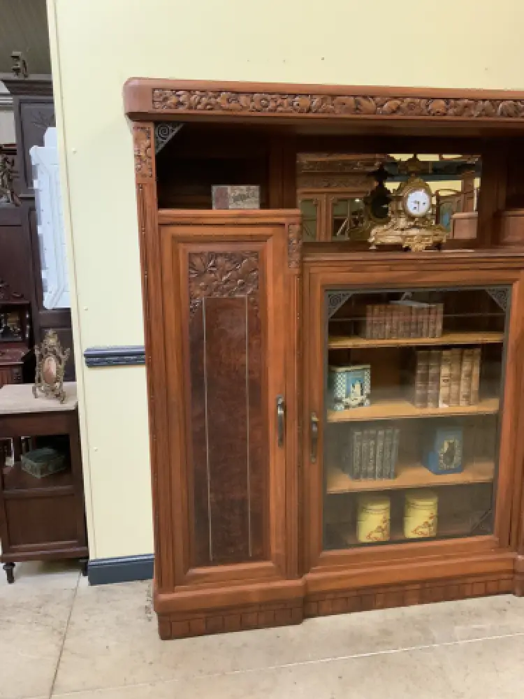 Antik - Bücherschrank, Vitrine, Nußbaum, - Art Deco -  Lieferung möglich! 17