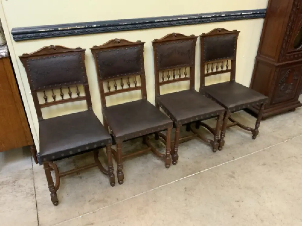 Antik - 4 Stühle mit Prägeleder, Nußbaum -  Jugendstil - Lieferung möglich! 1