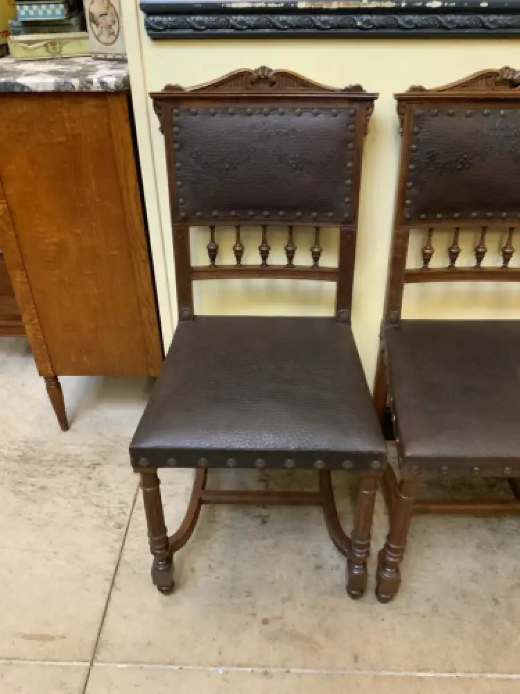 Antik - 4 Stühle mit Prägeleder, Nußbaum -  Jugendstil - Lieferung möglich! 10