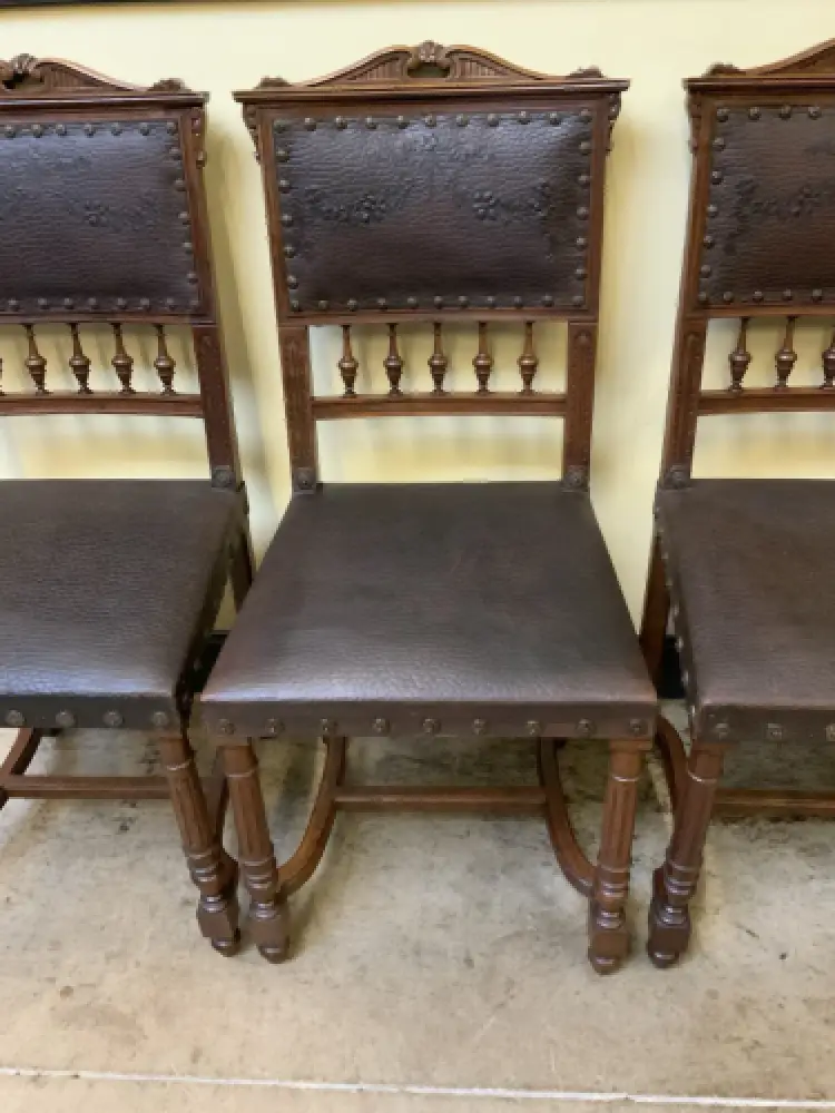 Antik - 4 Stühle mit Prägeleder, Nußbaum -  Jugendstil - Lieferung möglich! 11