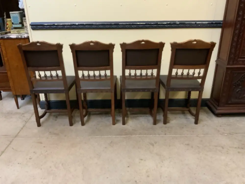 Antik - 4 Stühle mit Prägeleder, Nußbaum -  Jugendstil - Lieferung möglich! 14