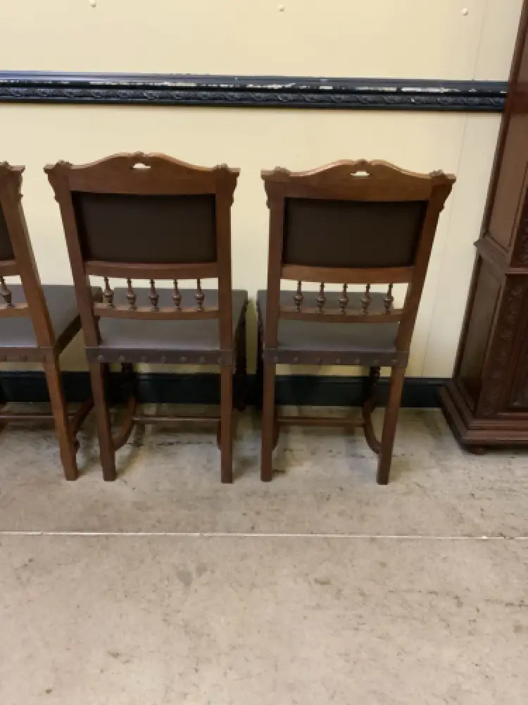 Antik - 4 Stühle mit Prägeleder, Nußbaum -  Jugendstil - Lieferung möglich! 16