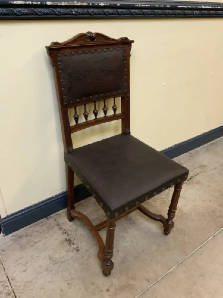 Antik - 4 Stühle mit Prägeleder, Nußbaum -  Jugendstil - Lieferung möglich! 3