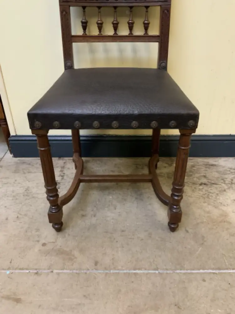 Antik - 4 Stühle mit Prägeleder, Nußbaum -  Jugendstil - Lieferung möglich! 8