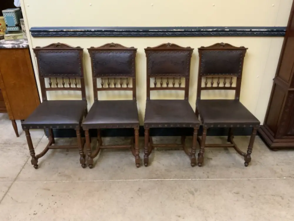 Antik - 4 Stühle mit Prägeleder, Nußbaum -  Jugendstil - Lieferung möglich! 9