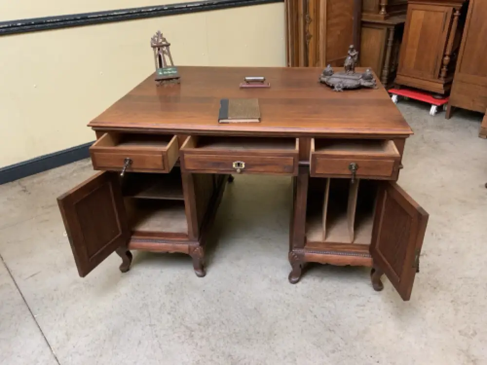 Antik - Doppelseitiger Schreibtisch mit 2 Armstühle - Lieferung möglich! 11