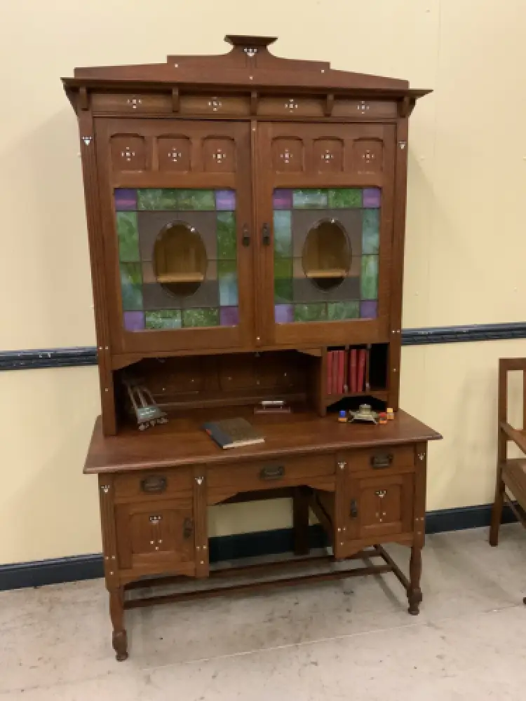 Antiker Jugendstil Schreibtisch, Buntglas, Art Nouveau -  Lieferung möglich! 2