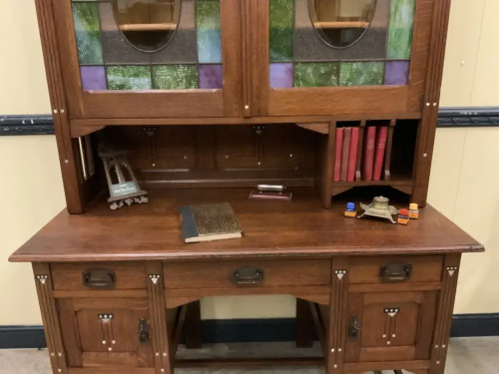 Antiker Jugendstil Schreibtisch, Buntglas, Art Nouveau -  Lieferung möglich! 4