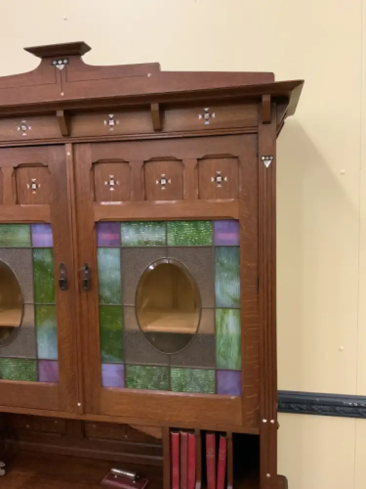 Antiker Jugendstil Schreibtisch, Buntglas, Art Nouveau -  Lieferung möglich! 7