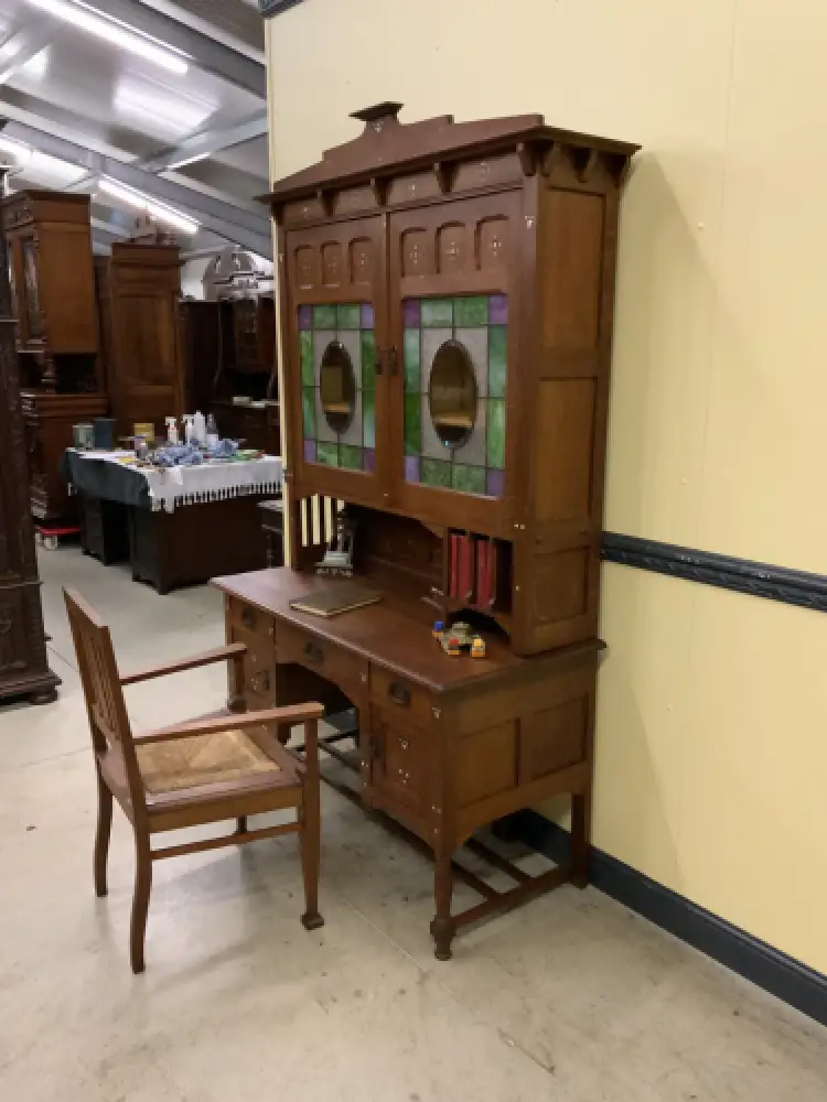 Antiker Jugendstil Schreibtisch, Buntglas, Art Nouveau -  Lieferung möglich! 9