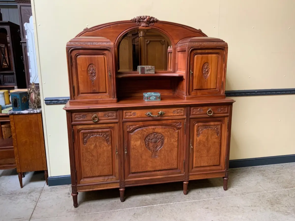 Antik - Buffet, Vitrine, Kredenz, Nußbaum, - Jugendstil -  Lieferung möglich!