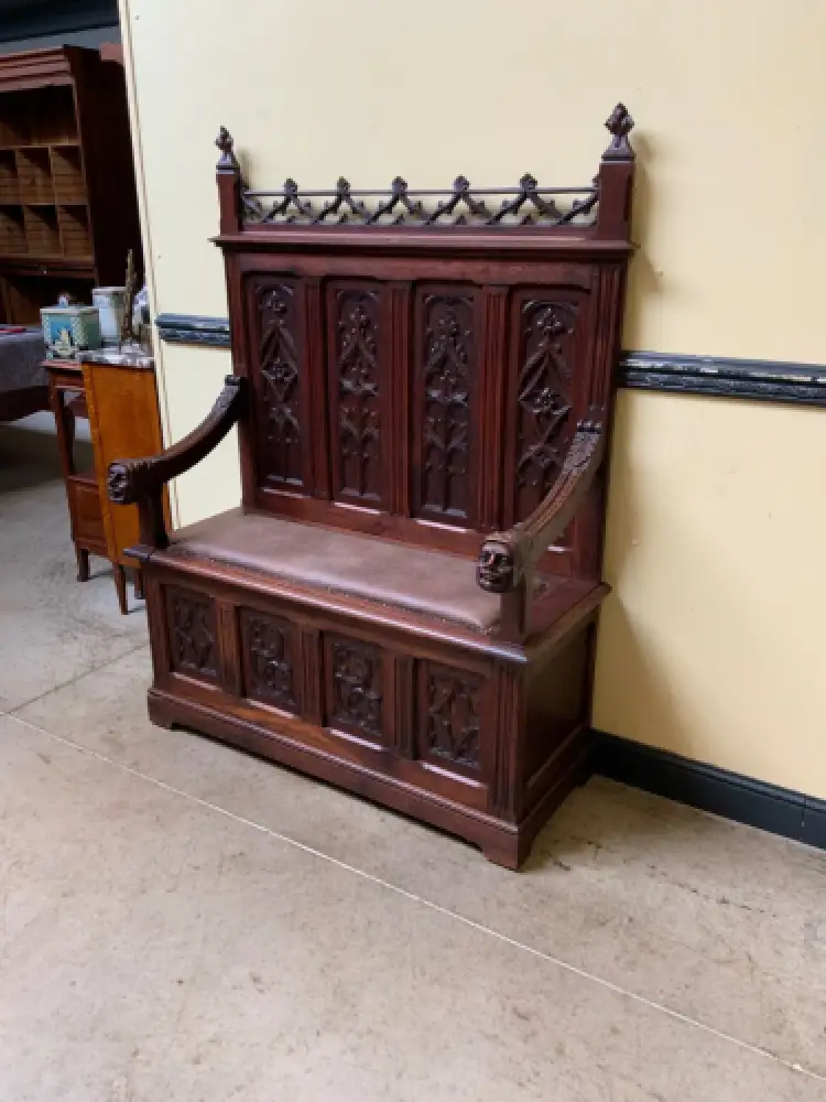 Antik - Neogotische Truhen Bank,  Sensationell - Lieferung möglich! 3