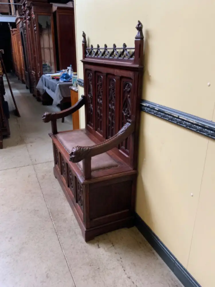 Antik - Neogotische Truhen Bank,  Sensationell - Lieferung möglich! 4