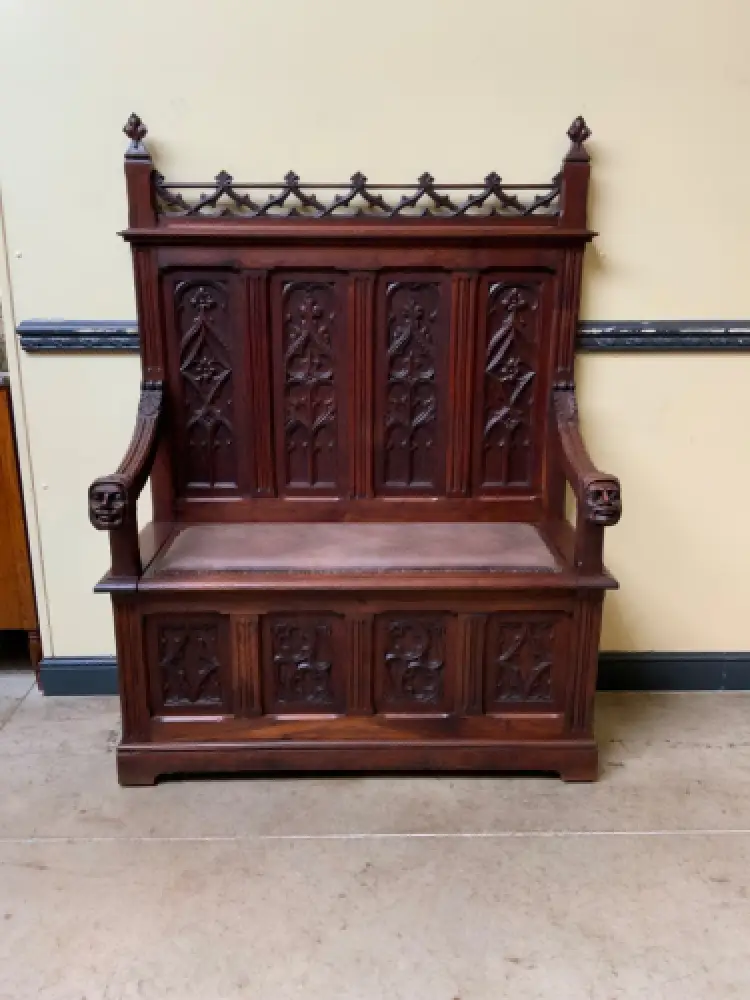 Antik - Neogotische Truhen Bank,  Sensationell - Lieferung möglich! 6