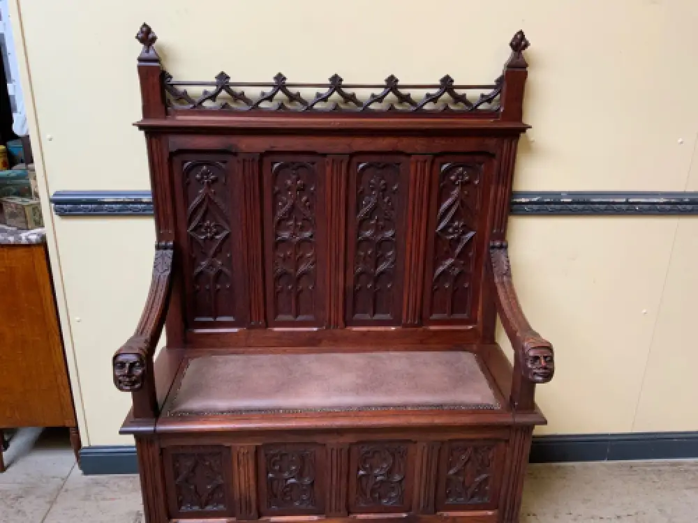 Antik - Neogotische Truhen Bank,  Sensationell - Lieferung möglich! 7