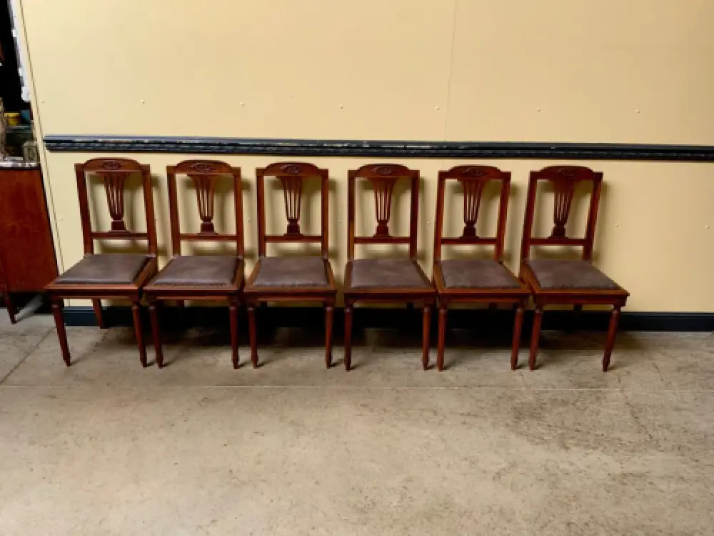 6 antike Jugendstil Stühle mit Lederbezug  - Lieferung möglich! 0