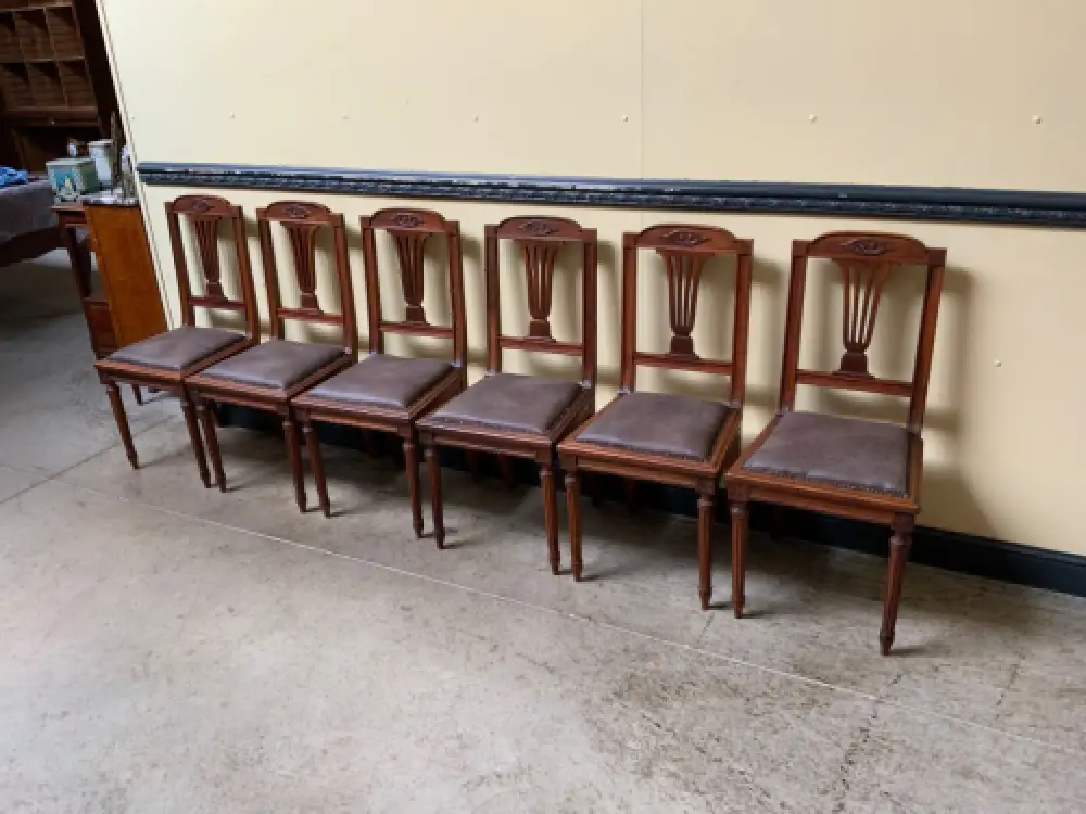 6 antike Jugendstil Stühle mit Lederbezug  - Lieferung möglich! 1