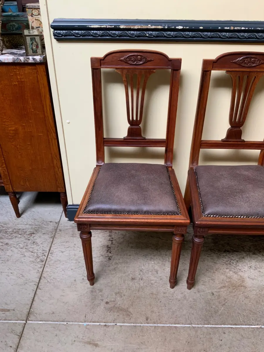 6 antike Jugendstil Stühle mit Lederbezug  - Lieferung möglich! 12