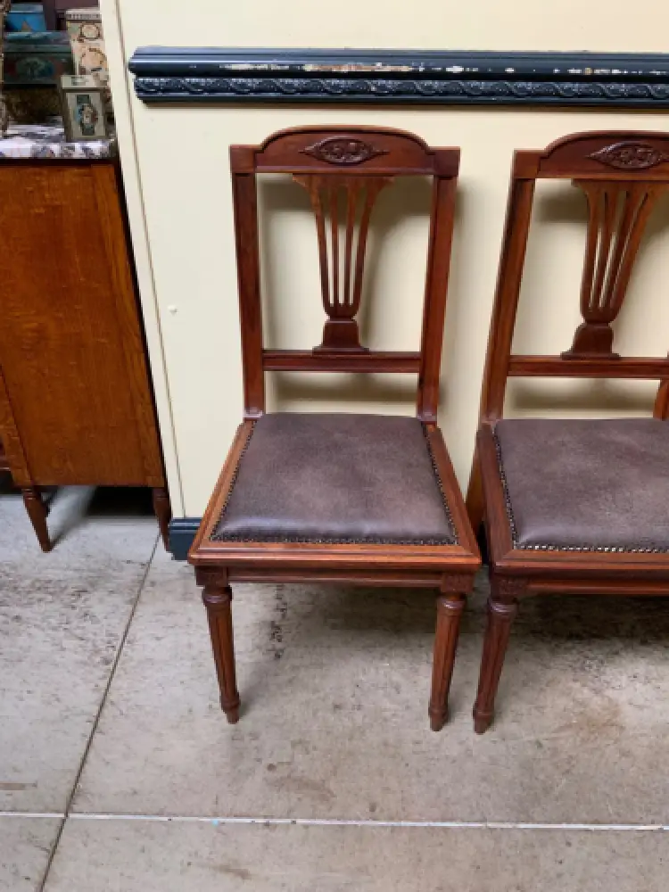 6 antike Jugendstil Stühle mit Lederbezug  - Lieferung möglich! 12