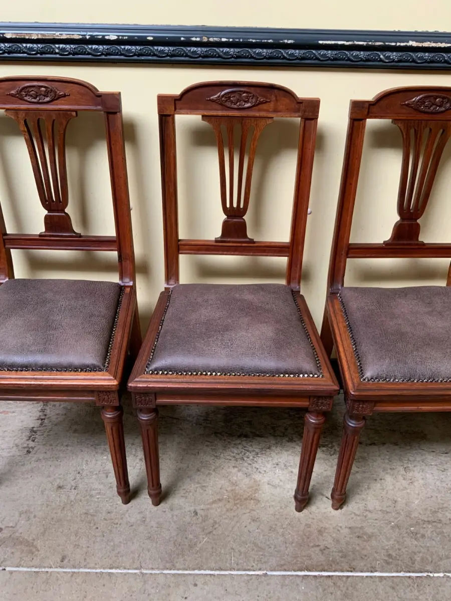 6 antike Jugendstil Stühle mit Lederbezug  - Lieferung möglich! 13